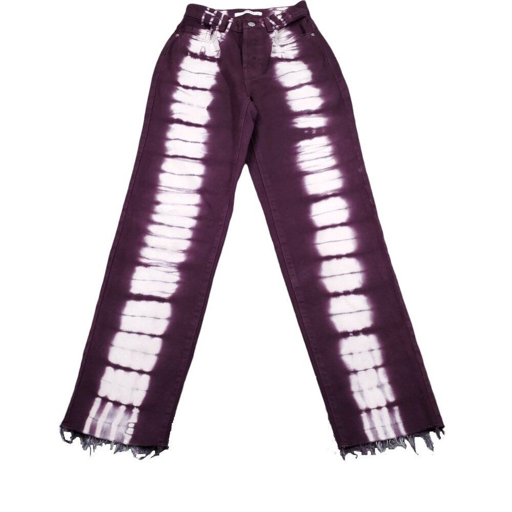PacSun Eco Raspberry Tie Dye High Waisted Straight Leg Jeans Size 22 Purple Crop